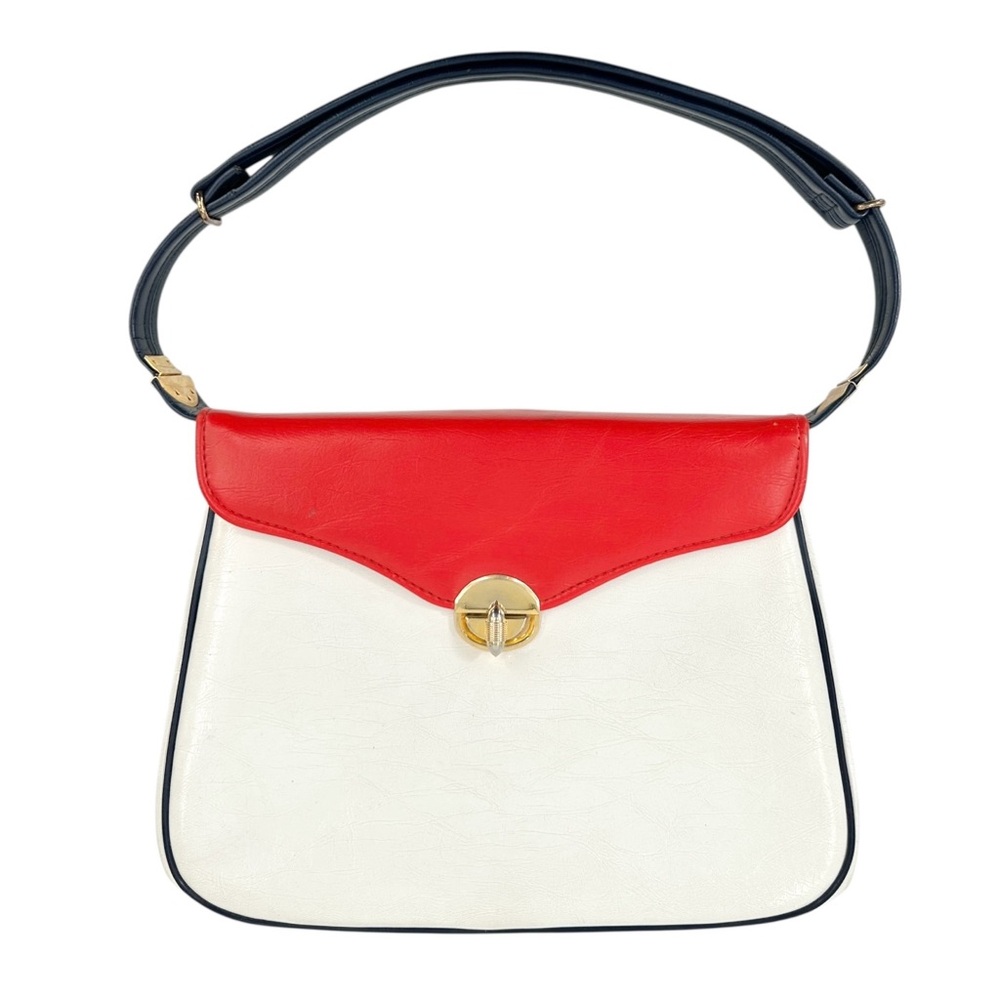Vintage White Navy & Red Colorblock Leather Shoulder Bag Handbag